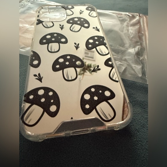 iPhone 14 Mushroom Pattern Phone Case - Black and White - Picture 4 of 5